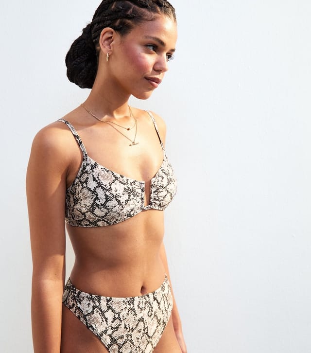 New Look Women's Grey Snake Print U-Bar Bikini Top New Look - 2