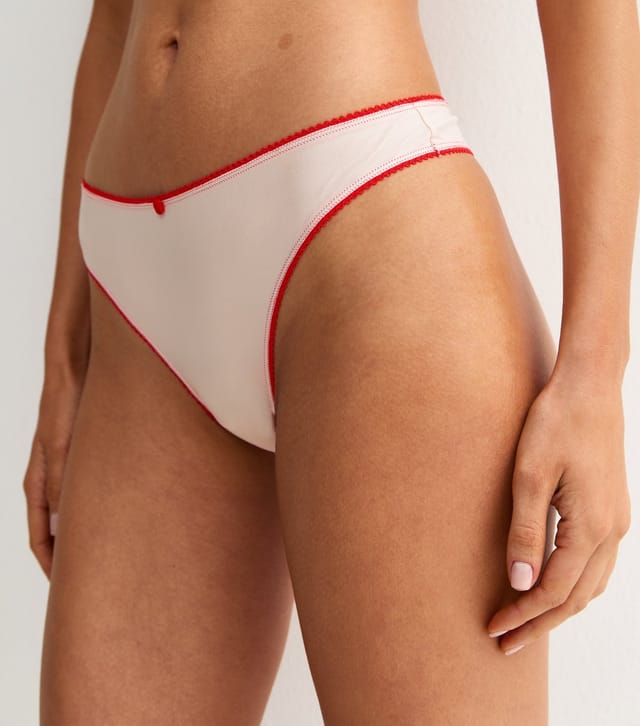 New Look Women's Off White Contrast Trim Microfibre Thong New Look - 3