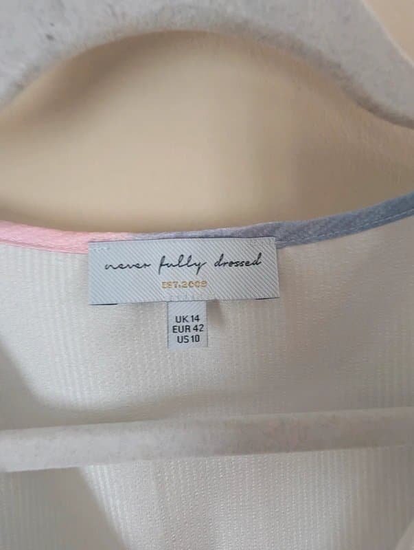 Never Fully Dressed Never Fully Dressed white blue pink marble ombre angel sleeve size 14 wedding party event