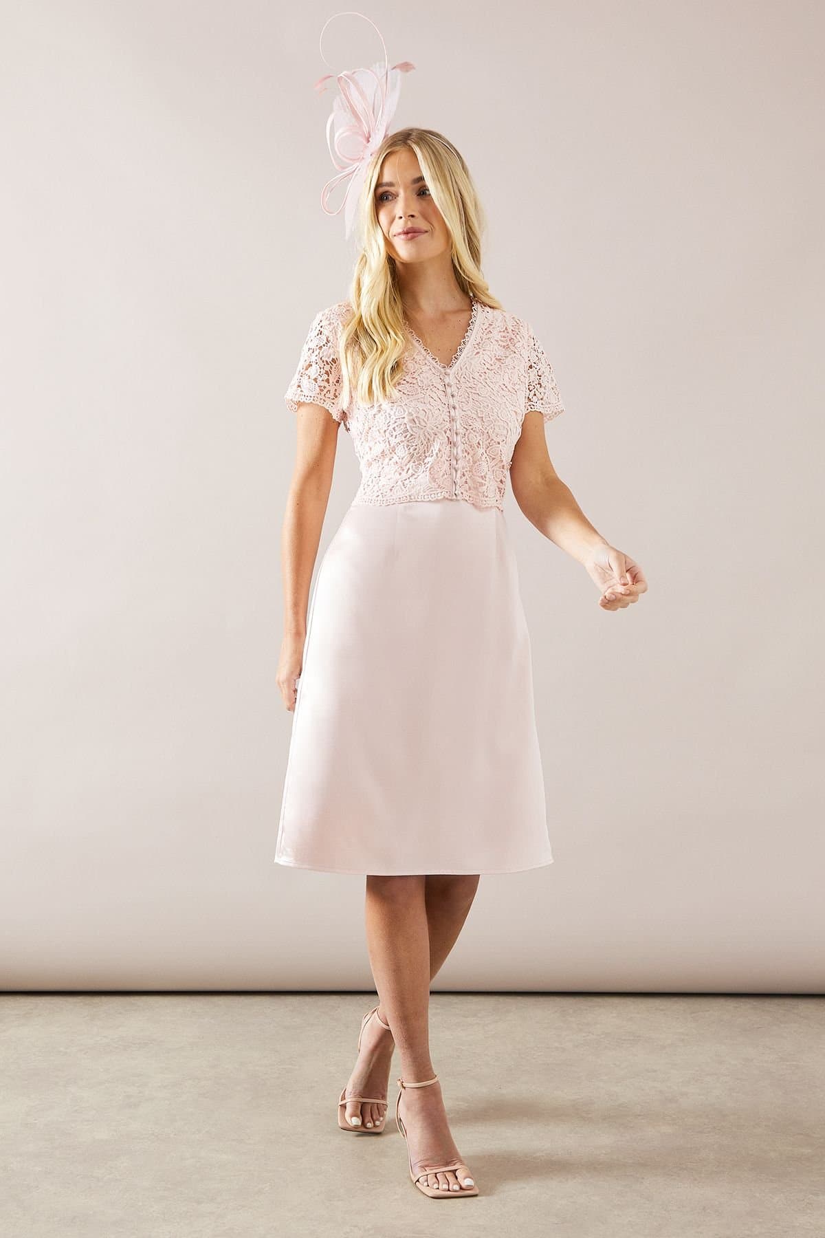 Wallis Wallis Women's Petite Lace Overlay Pencil Midi Dress in Blush