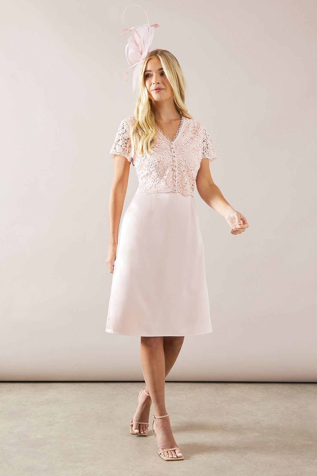 Wallis Petite Blush Lace Overlay Pencil Midi Dress