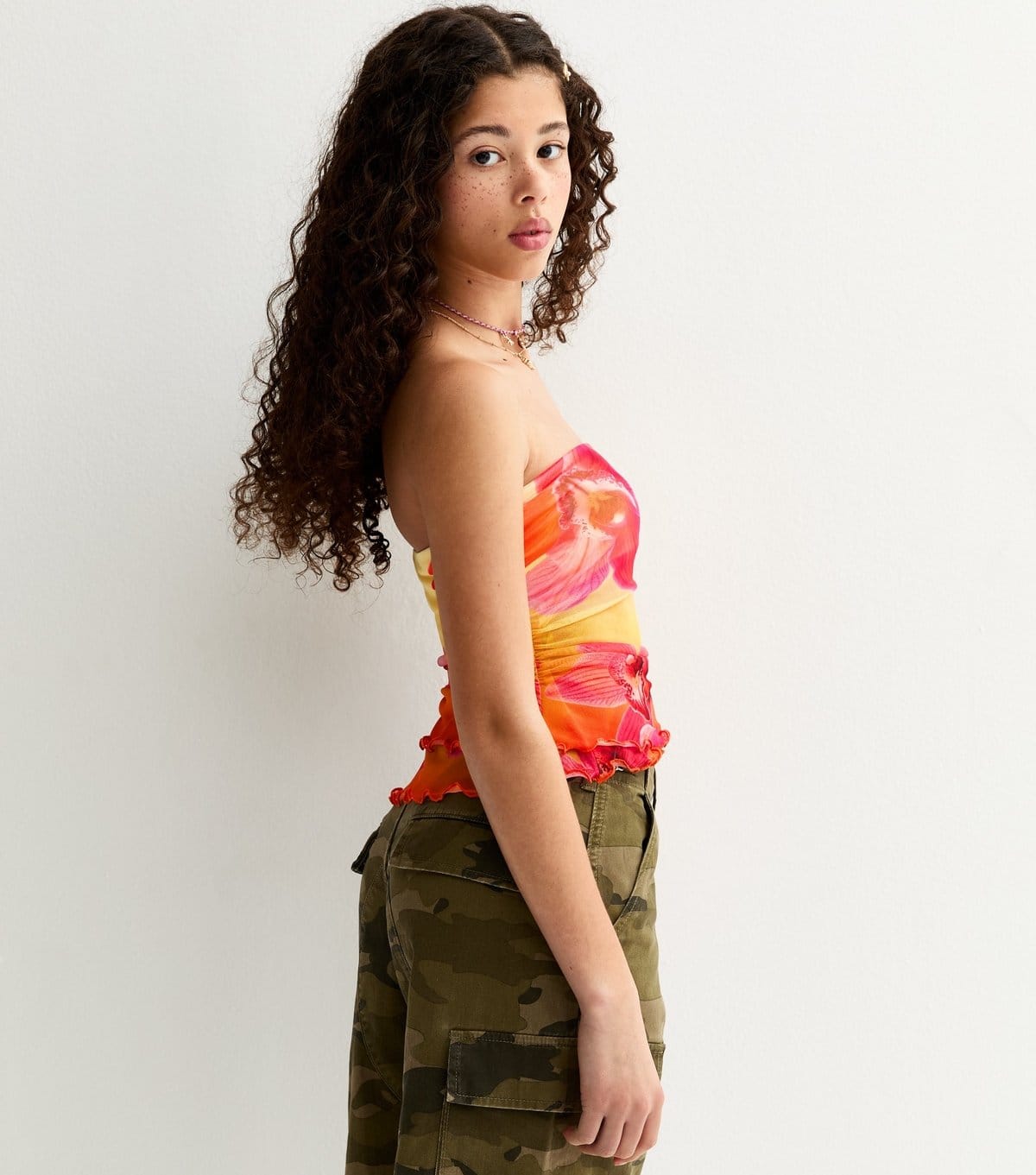 New Look Girls' Orange Ombre Hibiscus Flower Mesh Bandeau Top New Look - 4