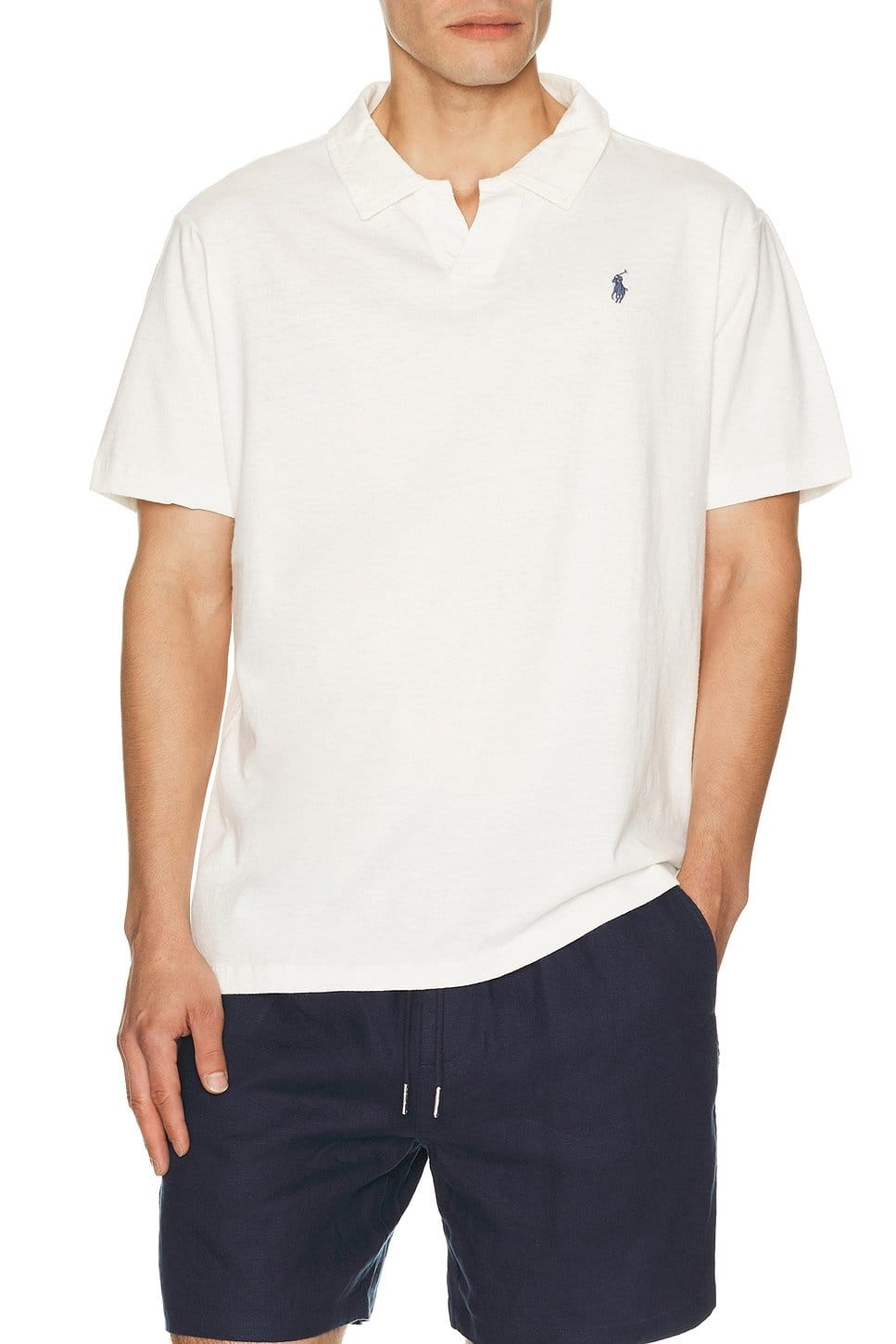 revolve Short Sleeve Cotton Linen Johnny Collar Polo - 1