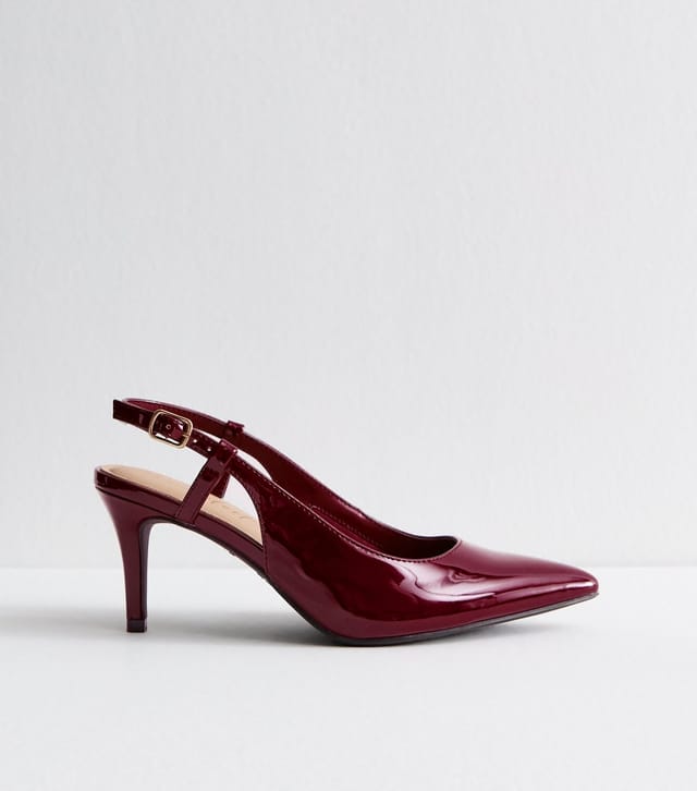New Look Women's Wide Fit Dark Burgundy Faux Leather Slingback Court Shoes Vegan New Look - 3