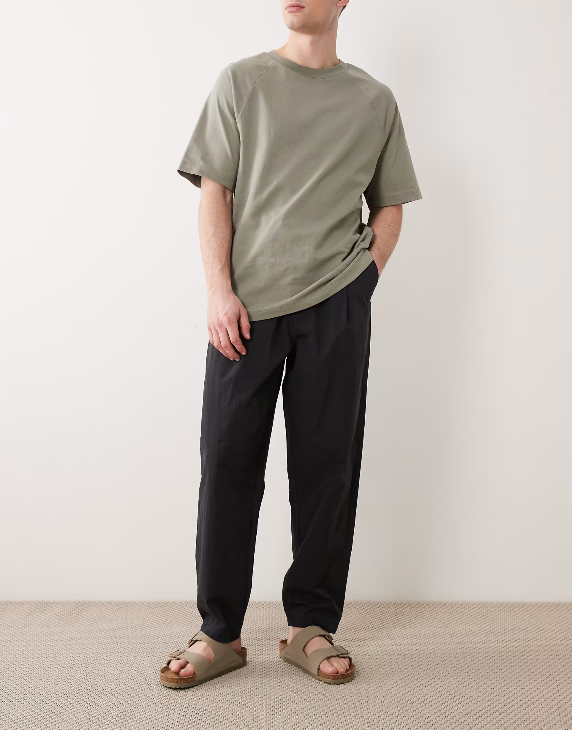 ASOS ASOS DESIGN co-ord Oversized taper trouser elasticated with drawstring & pleat styling in tan crinkle nylon - 1