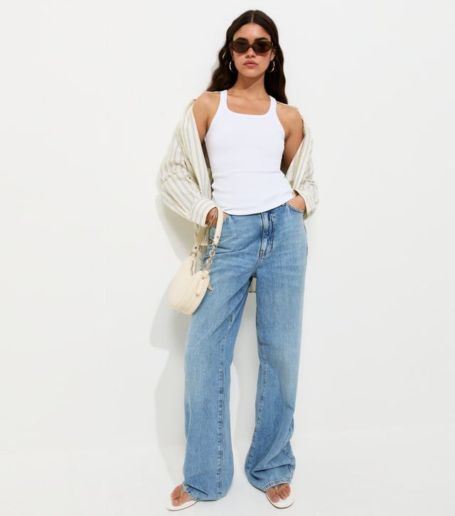 New Look Women's White Cotton Rich Ribbed Skinny Racer Neck Vest Top New Look - 3