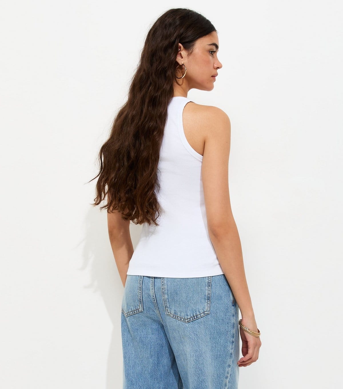 New Look Women's White Cotton Rich Ribbed Skinny Racer Neck Vest Top New Look - 4