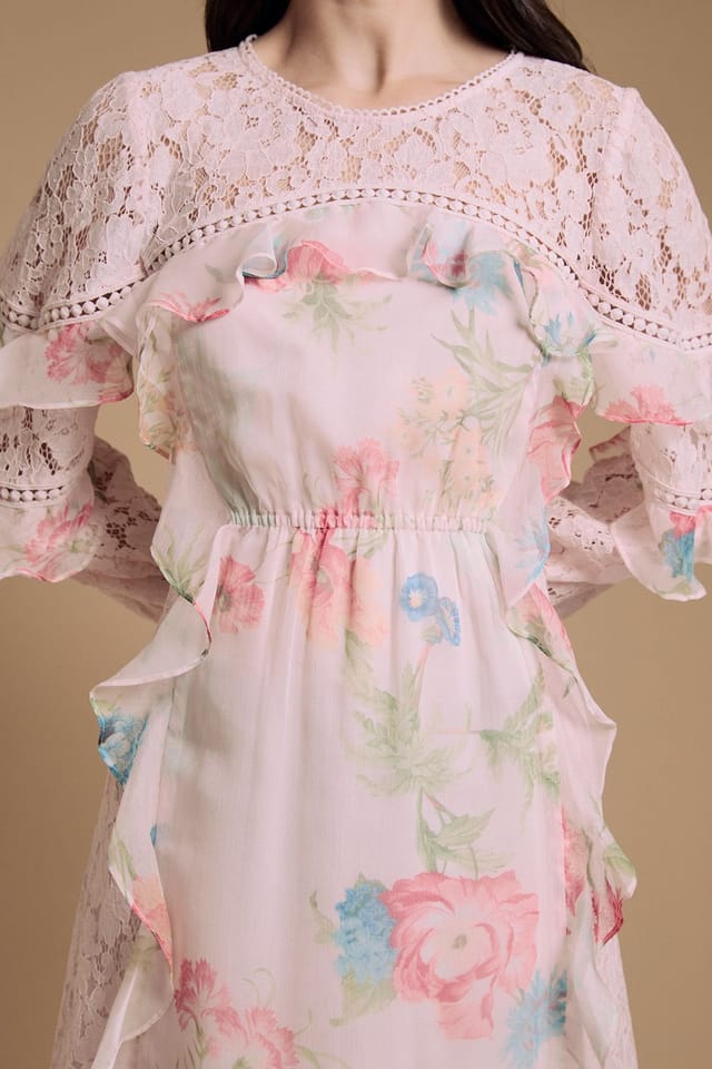 Oasis Oasis Women's Lace Mix Frill Midaxi Dress in Pale Pink - 2