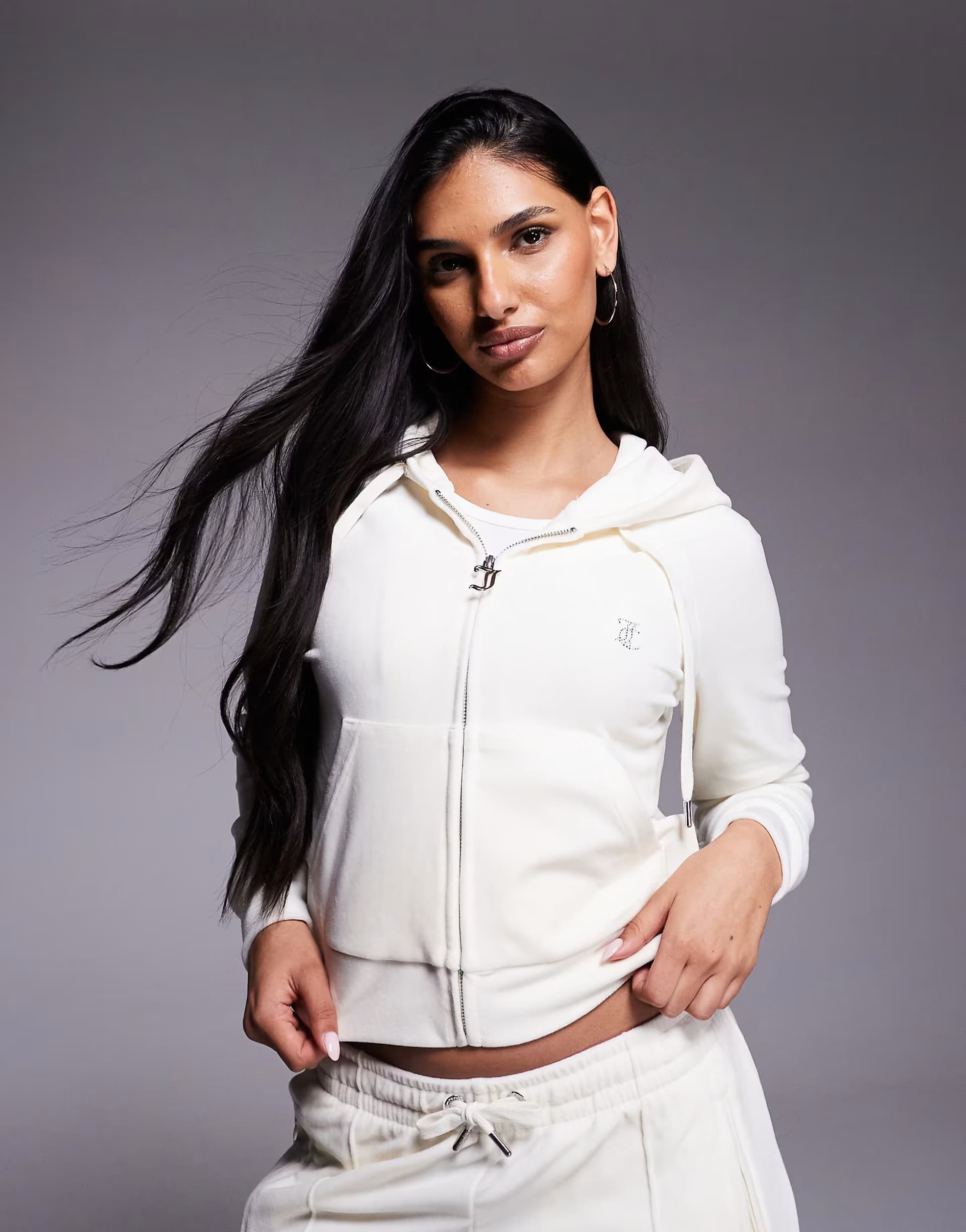 ASOS Juicy Couture co-ord velour zip through diamante outline logo hoodie in white