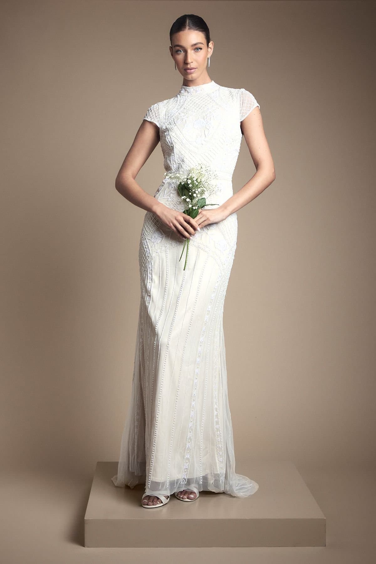 Coast Coast Women's Honoured Beaded & Embellished Cap Sleeve Fishtail Wedding Dress in Ivory