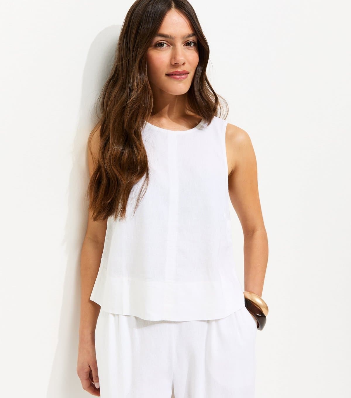 New Look Women's Petite White Linen Blend Sleeveless Top New Look