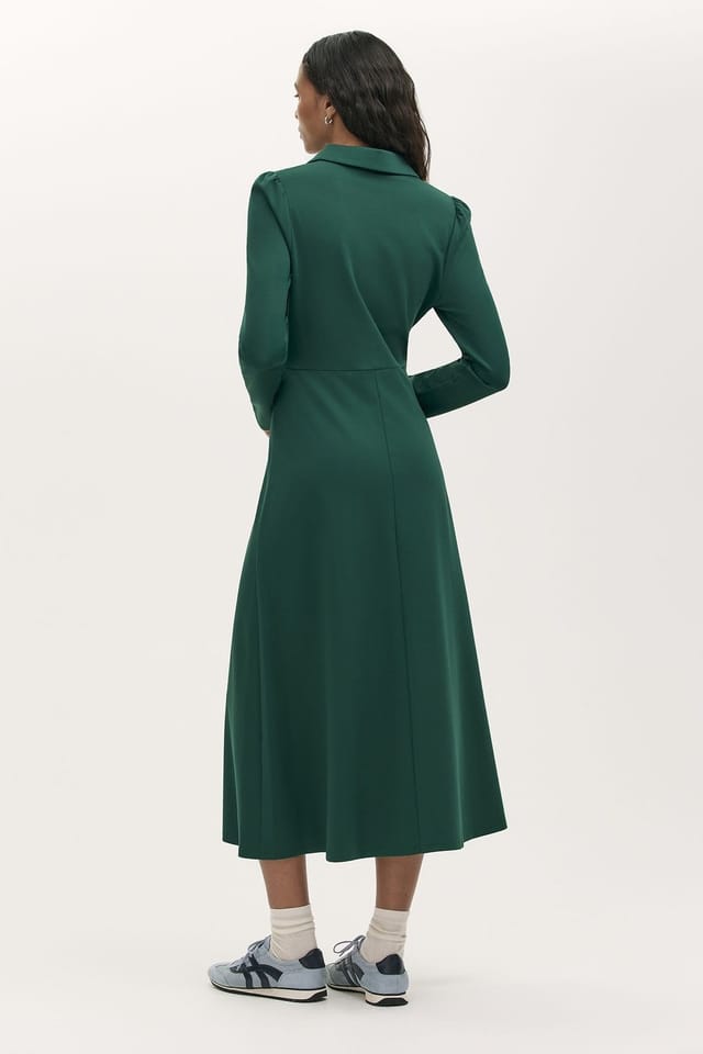 Finery London Finery London Women's Elvira Ponte Jersey Zip Front Midi Dress in Emerald - 3