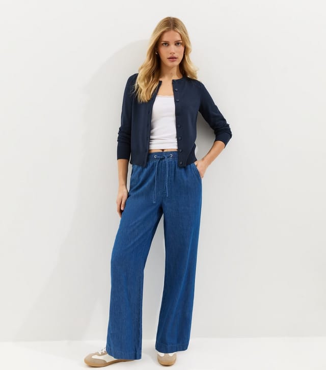 New Look Women's Navy Knit Crew Neck Button Up Cardigan New Look - 3