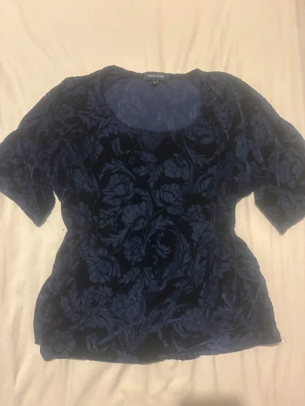 New Look Navy Blue Floral Velvet Top