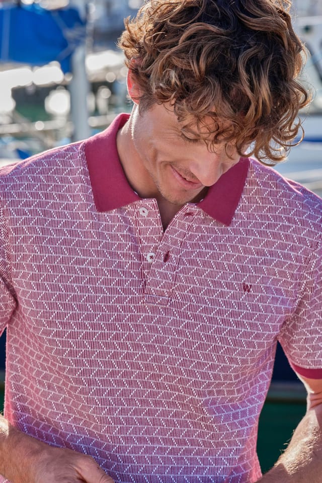 WoolOvers WoolOvers Men's Cotton Interest Pique Polo Shirt in Pink - 2