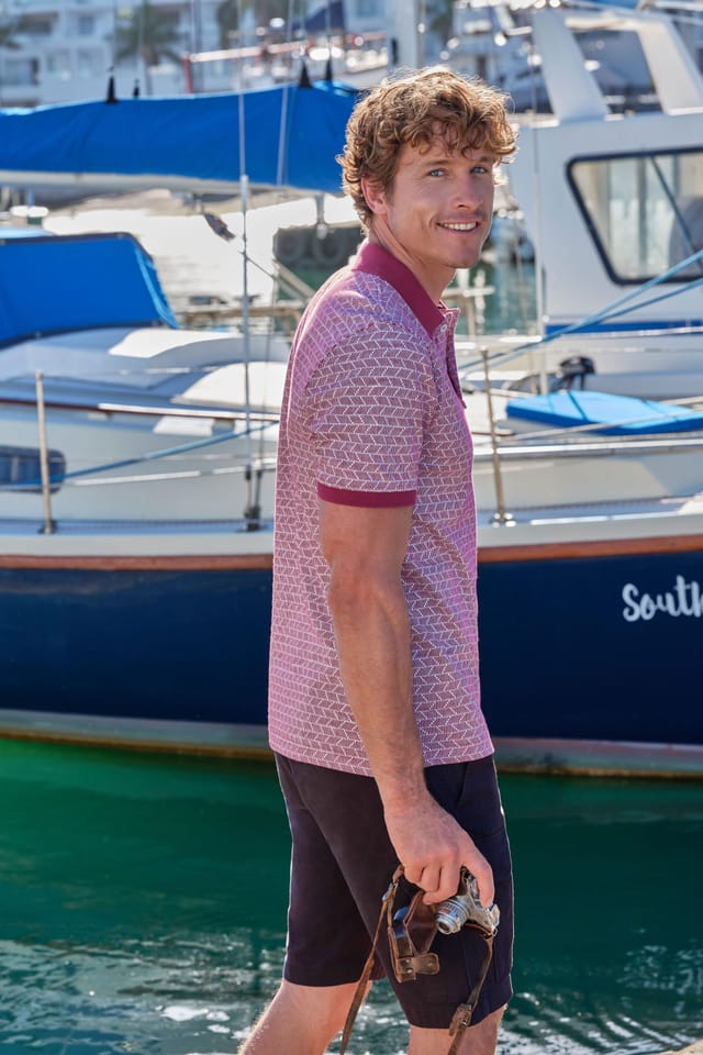 WoolOvers WoolOvers Men's Cotton Interest Pique Polo Shirt in Pink - 3