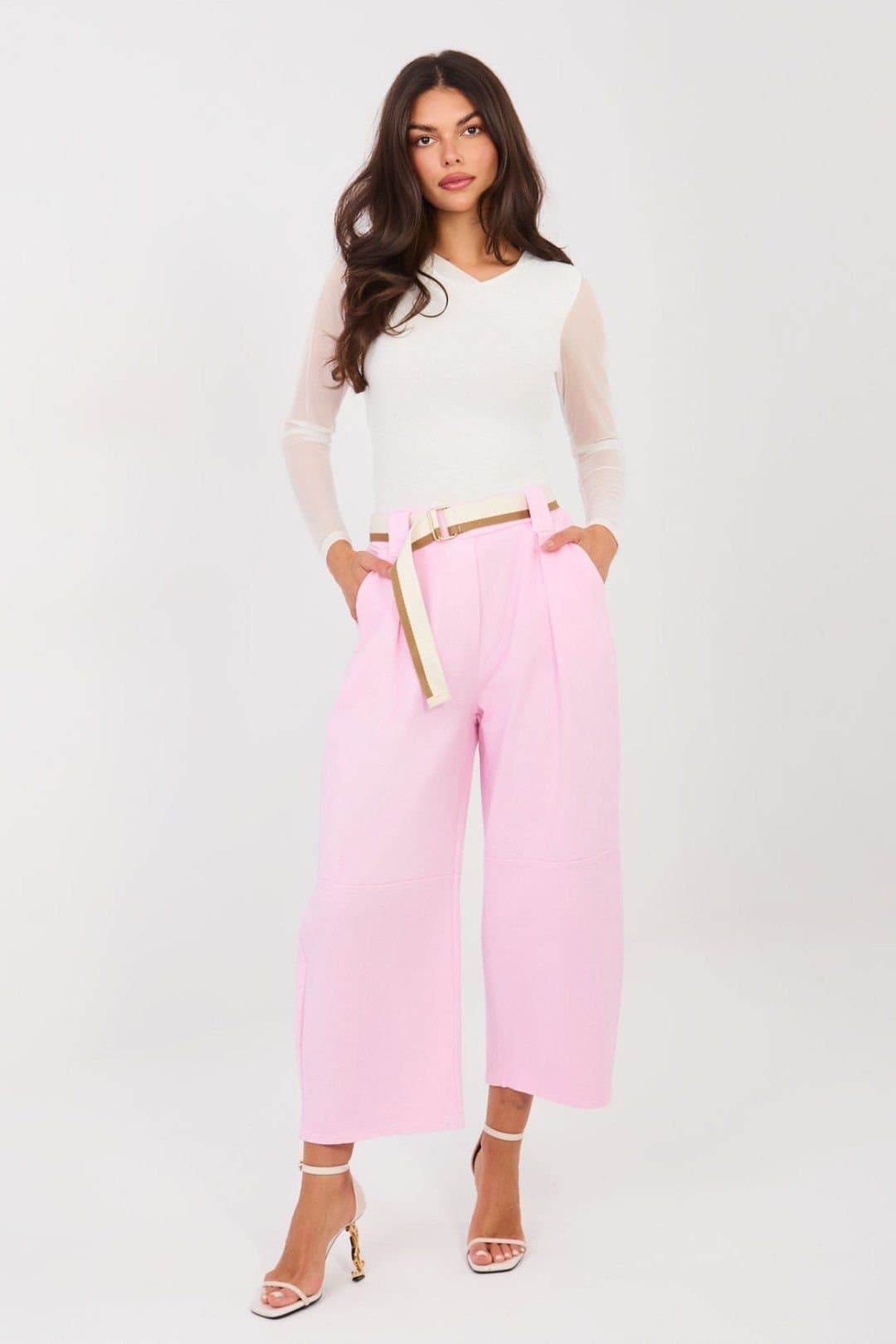 Love Lace Love Lace Pink High Waist Pleated Wide Leg Jeans