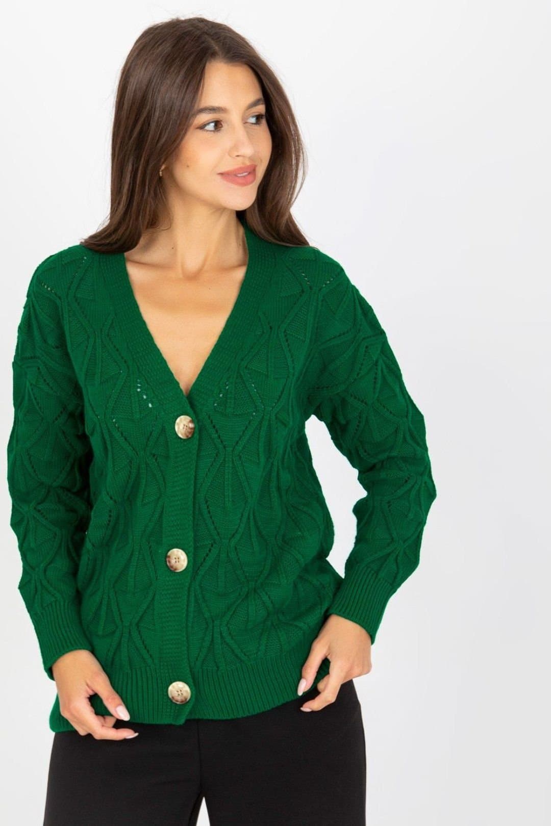 Love Lace Love Lace Women's Openwork Button Down Long Sleeve Cardigan in Green