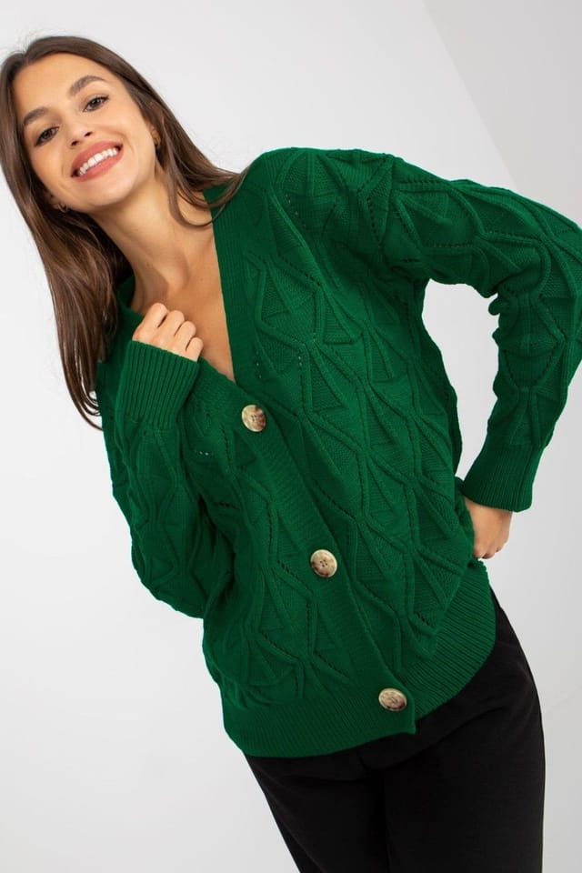 Love Lace Love Lace Women's Openwork Button Down Long Sleeve Cardigan in Green - 2