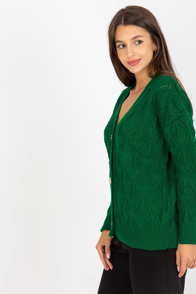 Love Lace Love Lace Women's Openwork Button Down Long Sleeve Cardigan in Green - 3