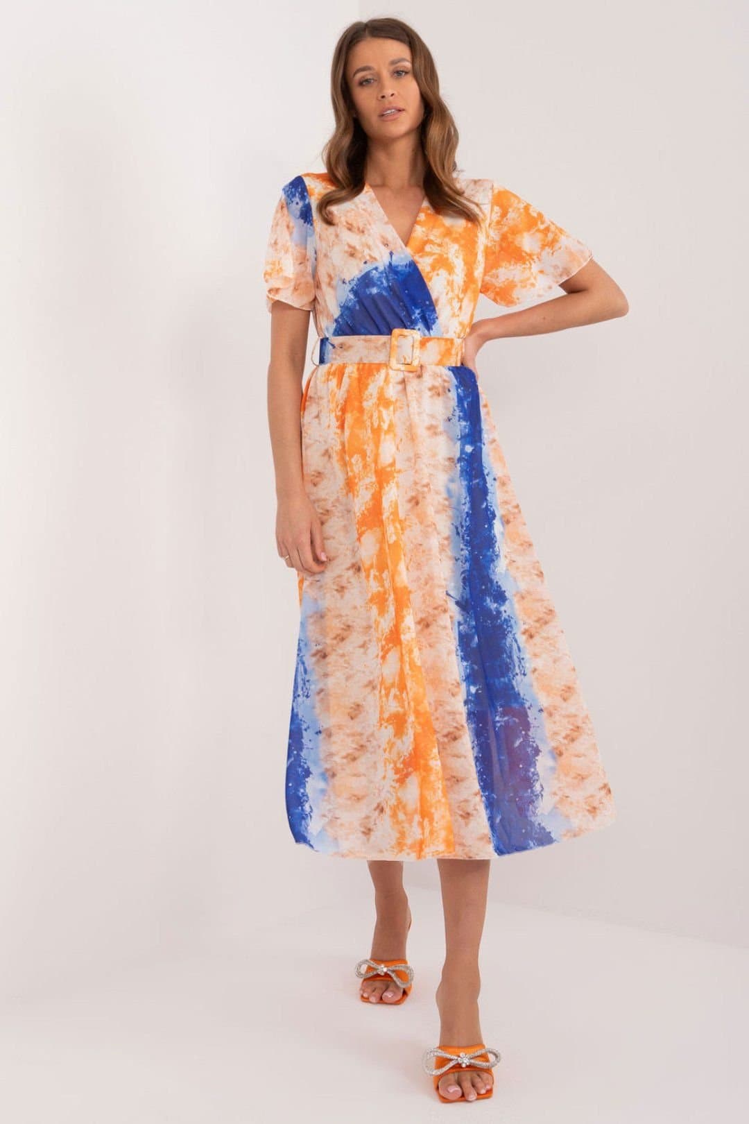 Love Lace Love Lace Women's Midi Day Dress with Belt & Color Print