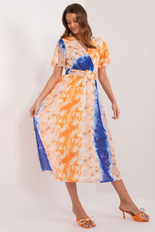 Love Lace Love Lace Women's Midi Day Dress with Belt & Color Print - 2