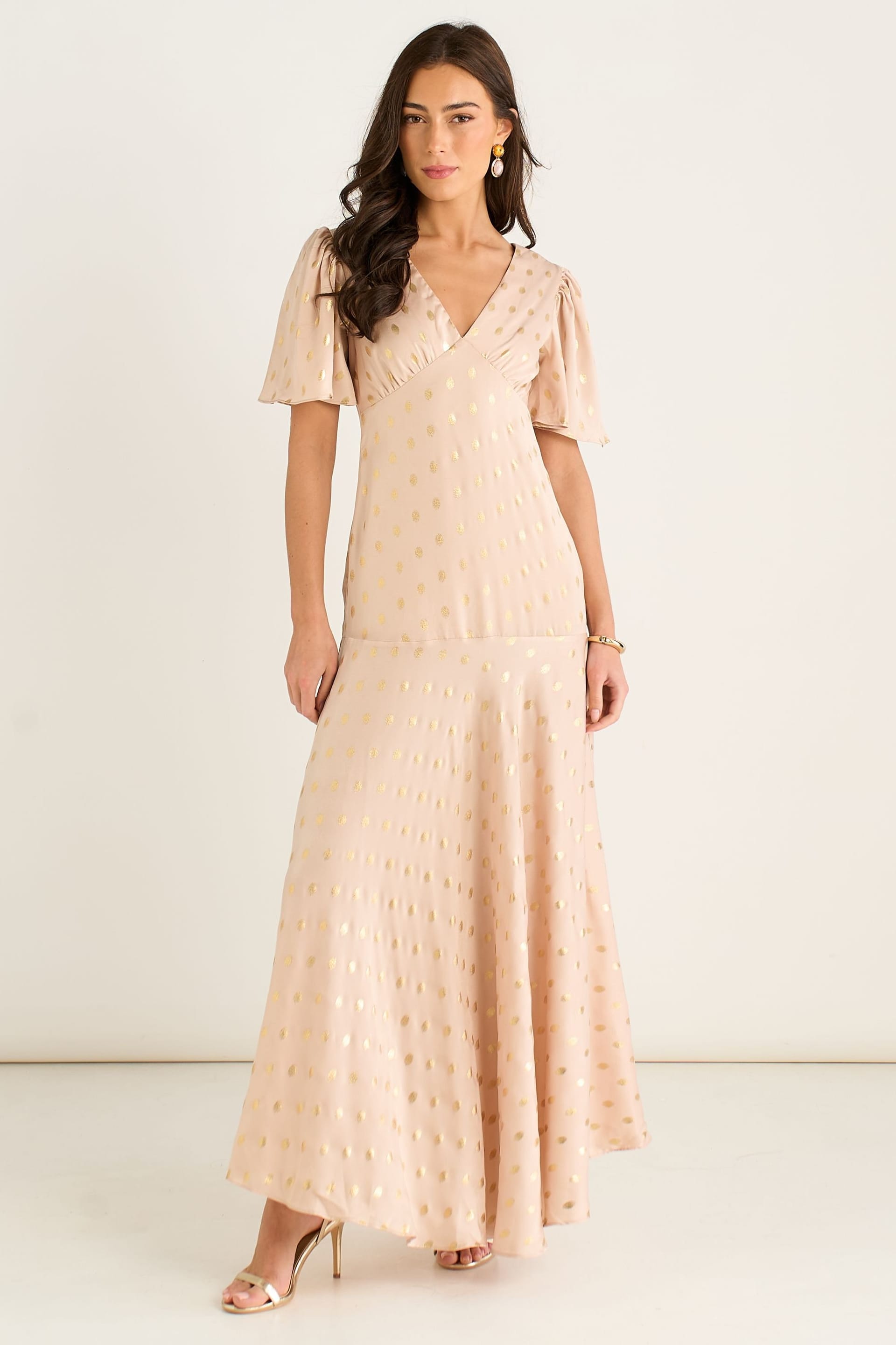 Gini London Stone Foil Pattern Angel Sleeves Maxi Dress