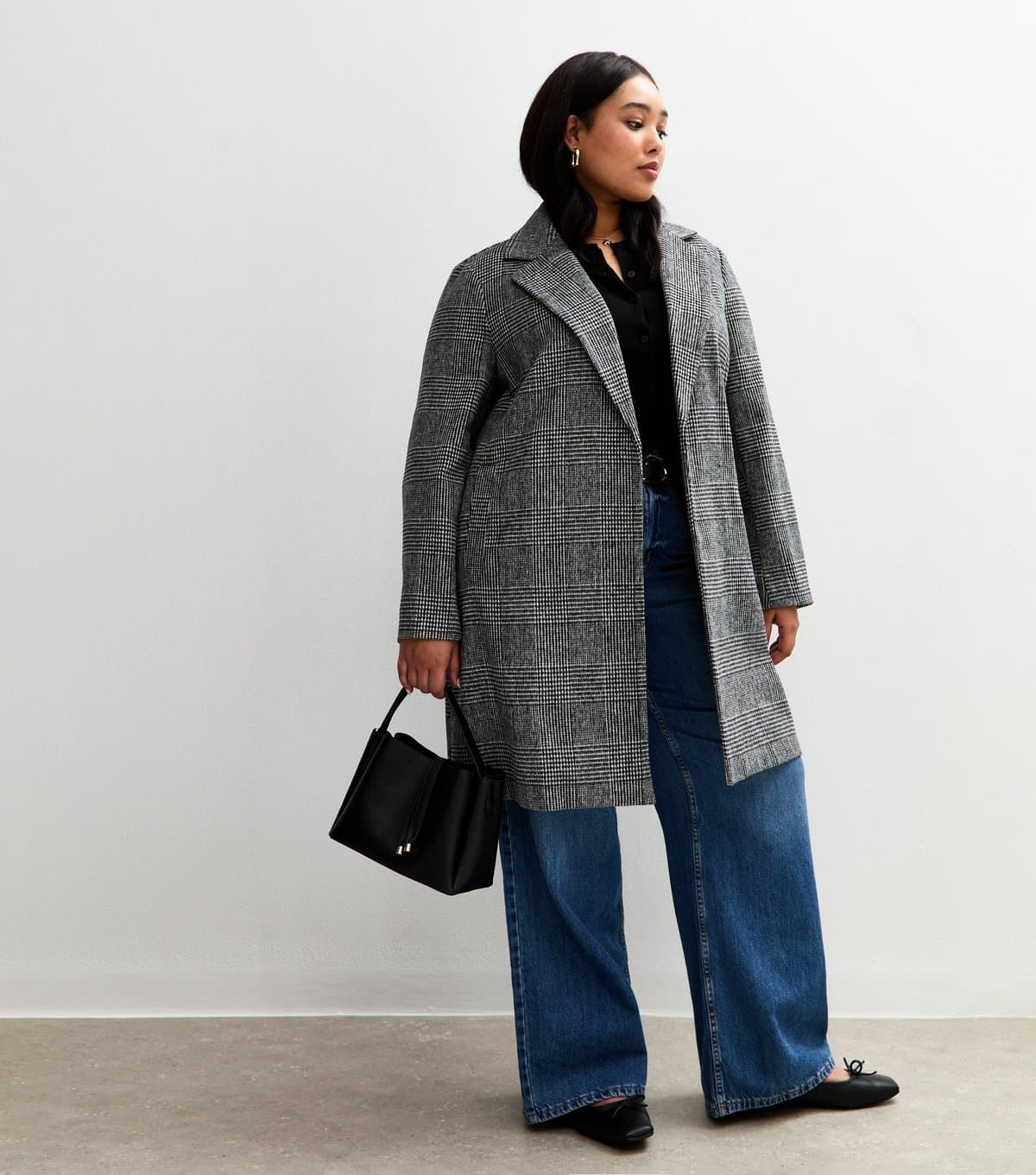 New Look Women's Plus Size Black Check Pattern Unlined Tailored Jacket Curves New Look