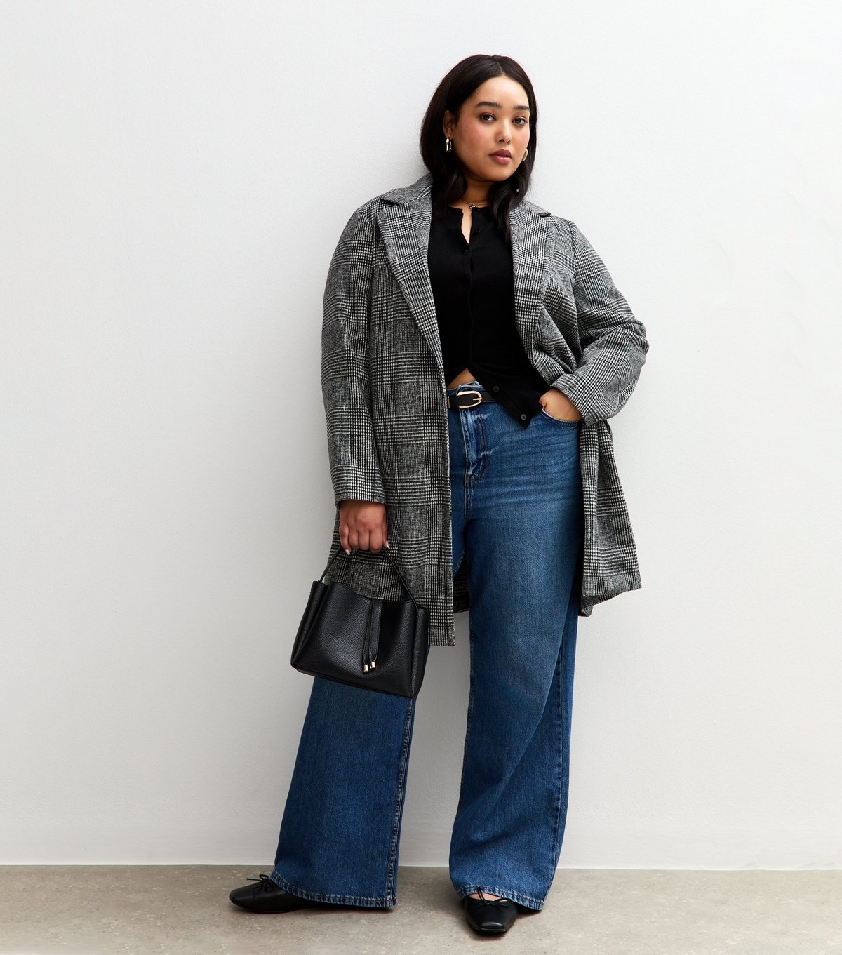 New Look Women's Plus Size Black Check Pattern Unlined Tailored Jacket Curves New Look - 3