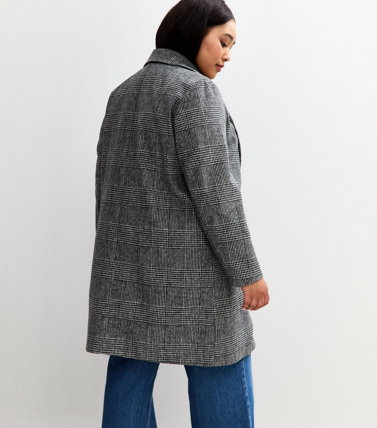 New Look Women's Plus Size Black Check Pattern Unlined Tailored Jacket Curves New Look - 4