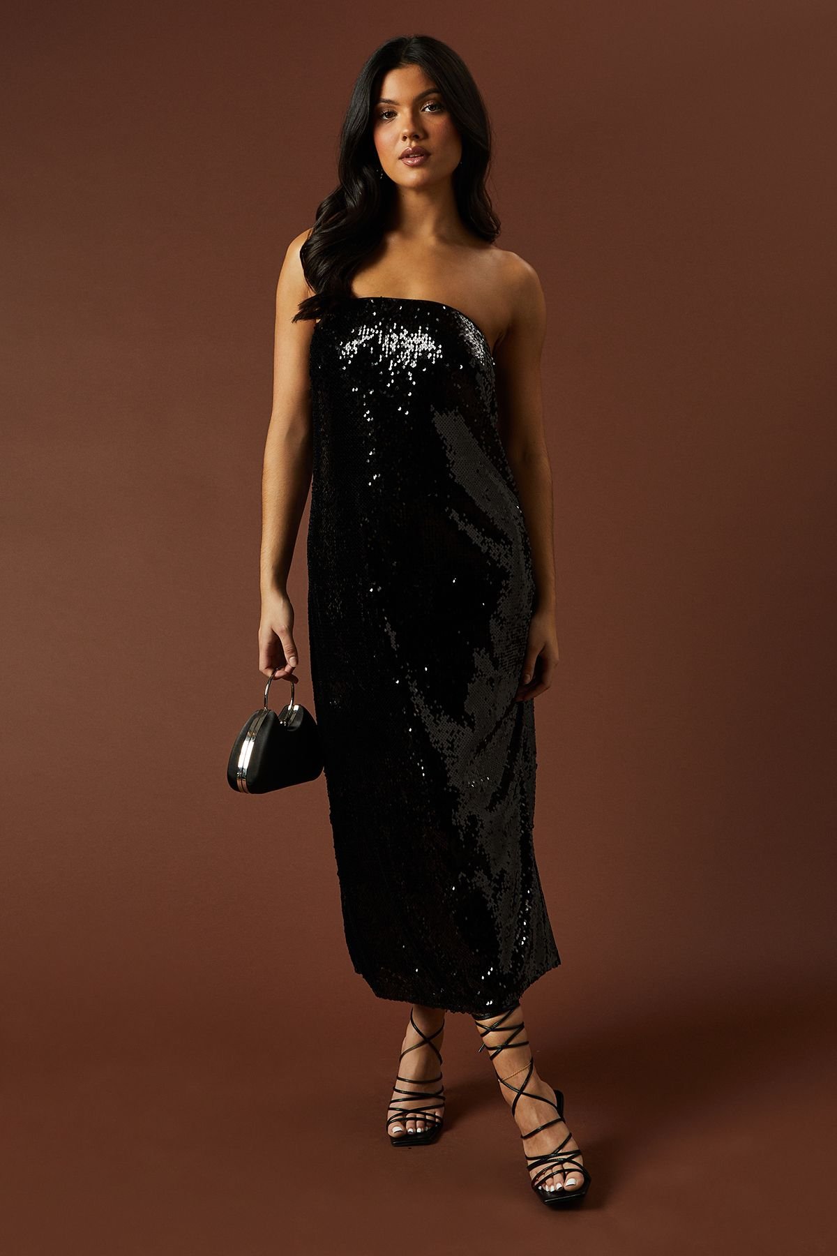 Oasis Oasis Women's Occasion Clear Sequin Bandeau Maxi Dress in Black - 2