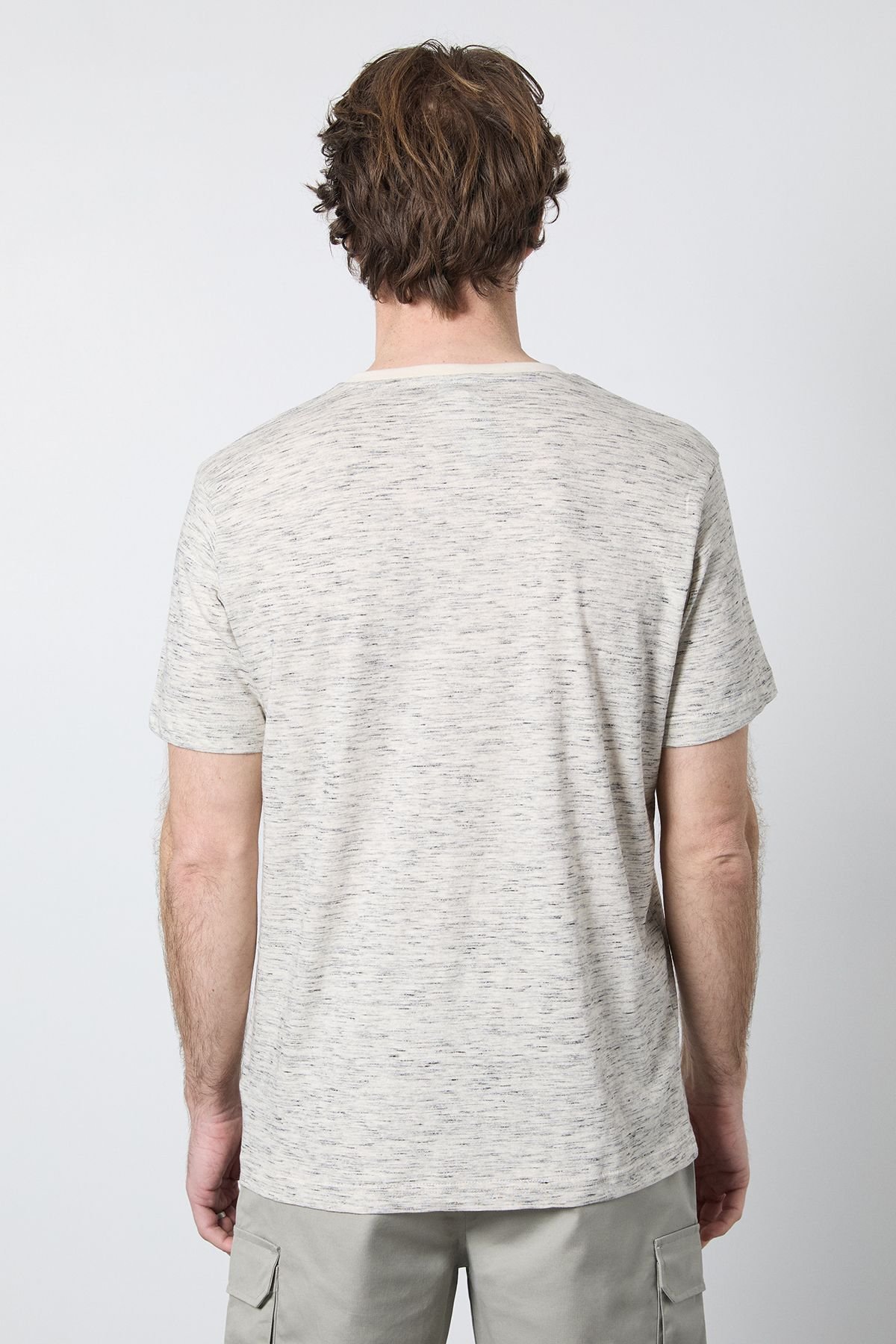 Maine Maine Men's Mid Grey Short Sleeve Slub Grandad Neck T-Shirt - 3