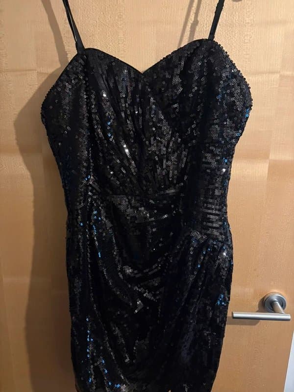 Lipsy Lipsy London Black Sequin Cami Dress Size 16 Bodycon Party Mini