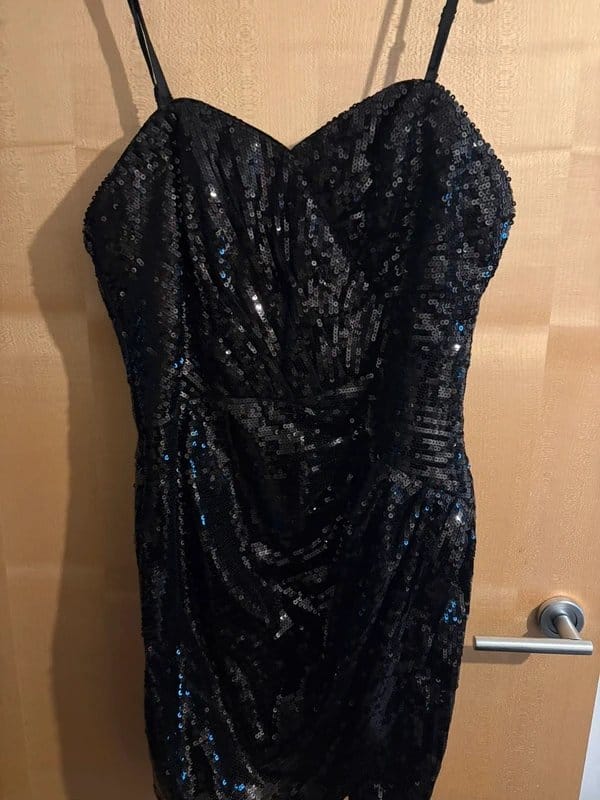 Lipsy London Black Sequin Cami Dress Size 16 Bodycon Party Mini