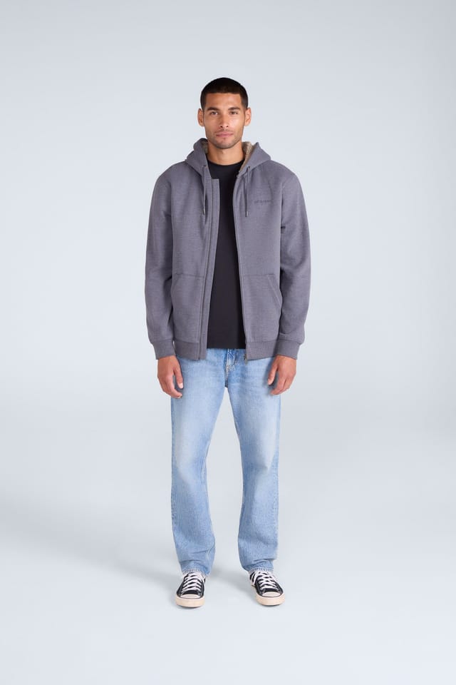 Animal Animal Men's 'Samuel' Full Zip Lightweight Sherpa Lined Cotton Relaxed Fit Hoodie in Charcoal - 2