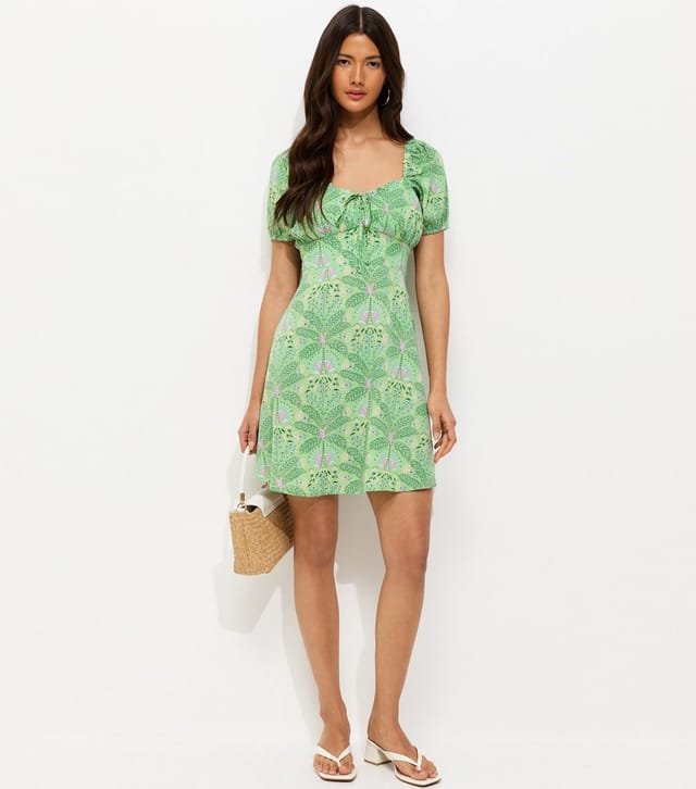 New Look Women's Green Crepe Botanical Print Milkmaid Mini Dress New Look - 2