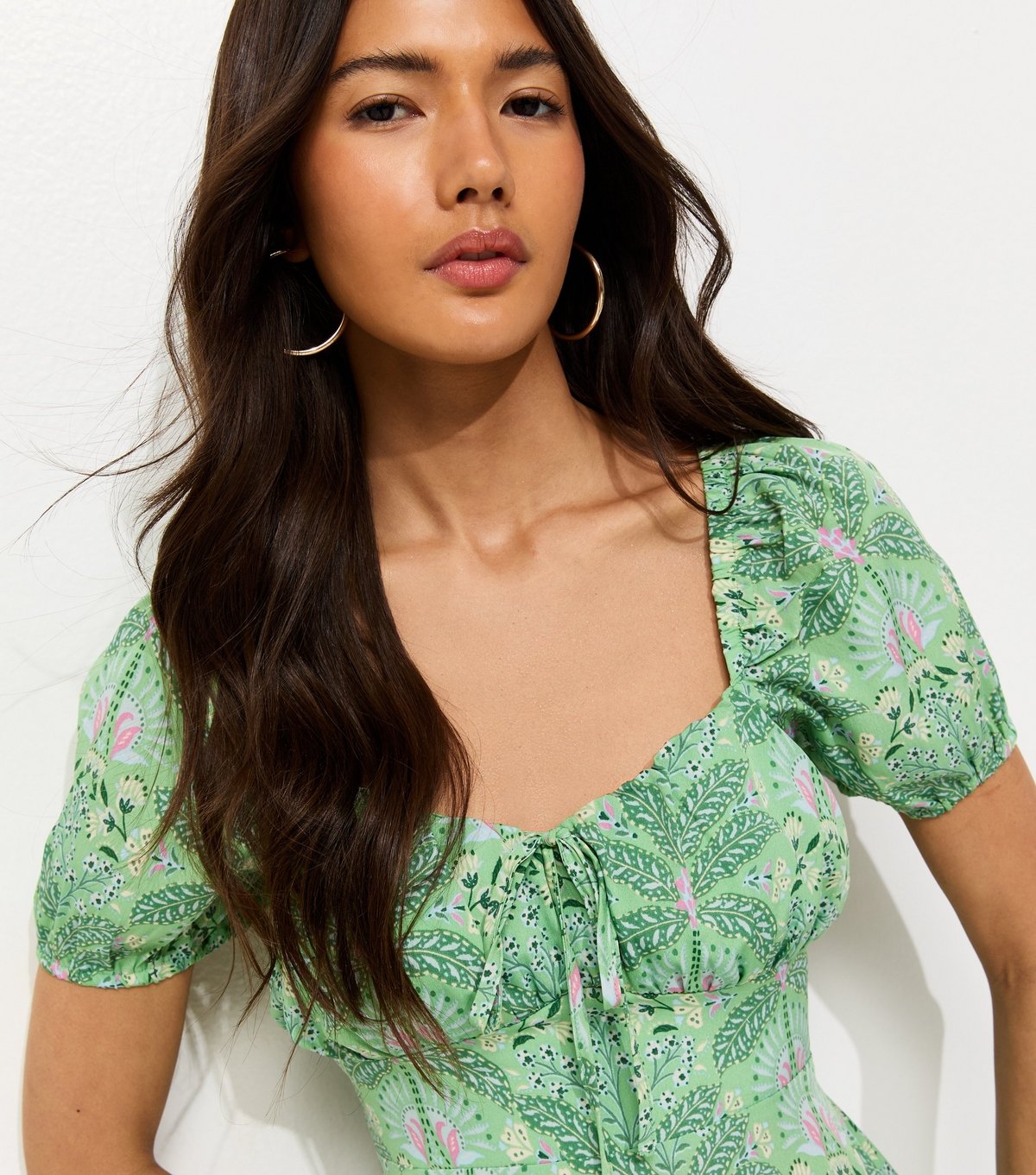 New Look Women's Green Crepe Botanical Print Milkmaid Mini Dress New Look - 3