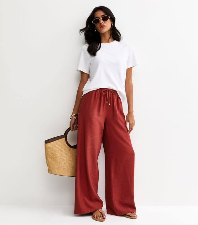 New Look Women's Rust Drawstring Wide Leg Trousers New Look - 2