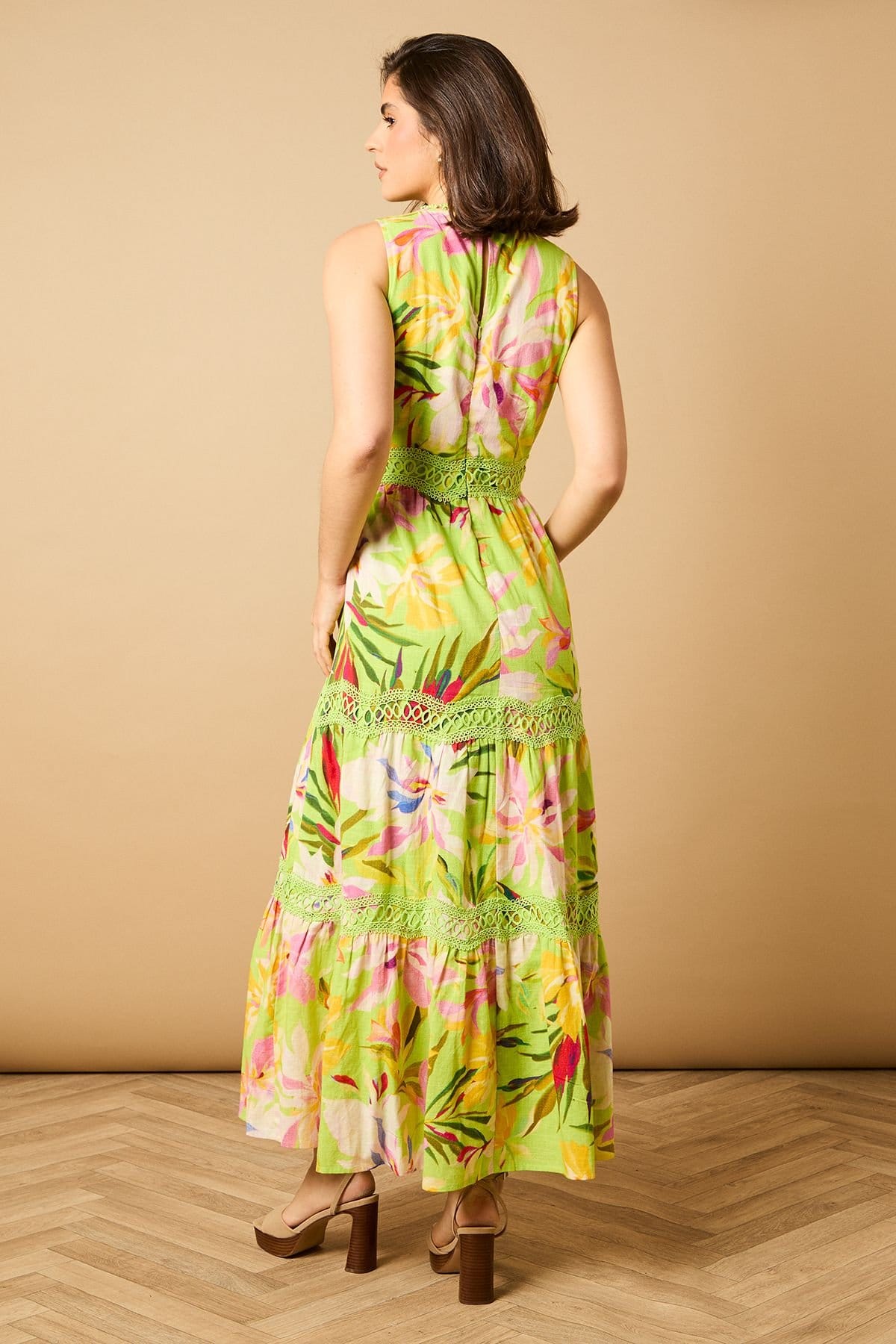 Oasis Oasis Women's Printed Lace Detail Keyhole Tiered Maxi Dress - 4