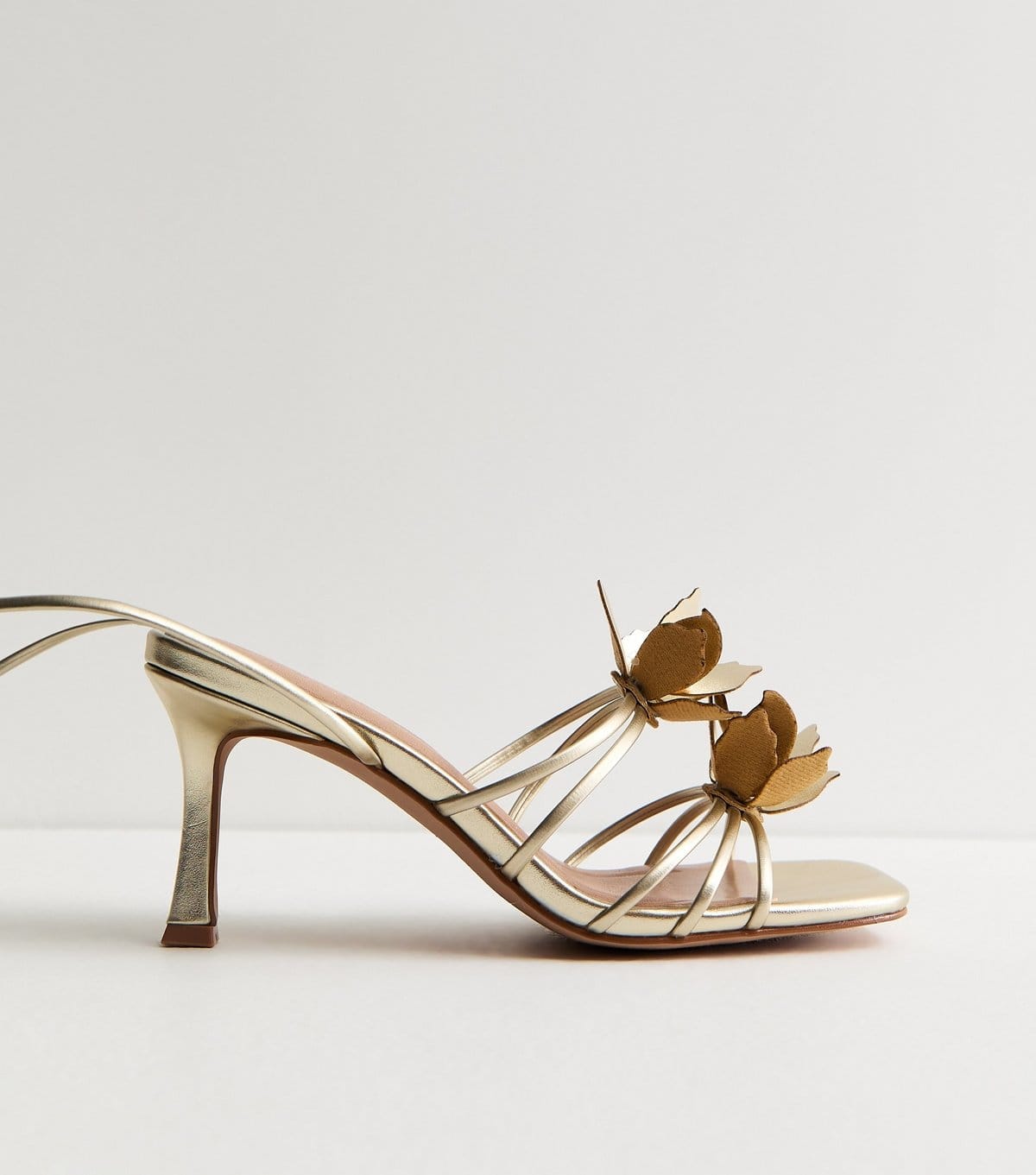 New Look Women's Gold Faux Leather Flower Strap Stiletto Sandals Vegan New Look - 4