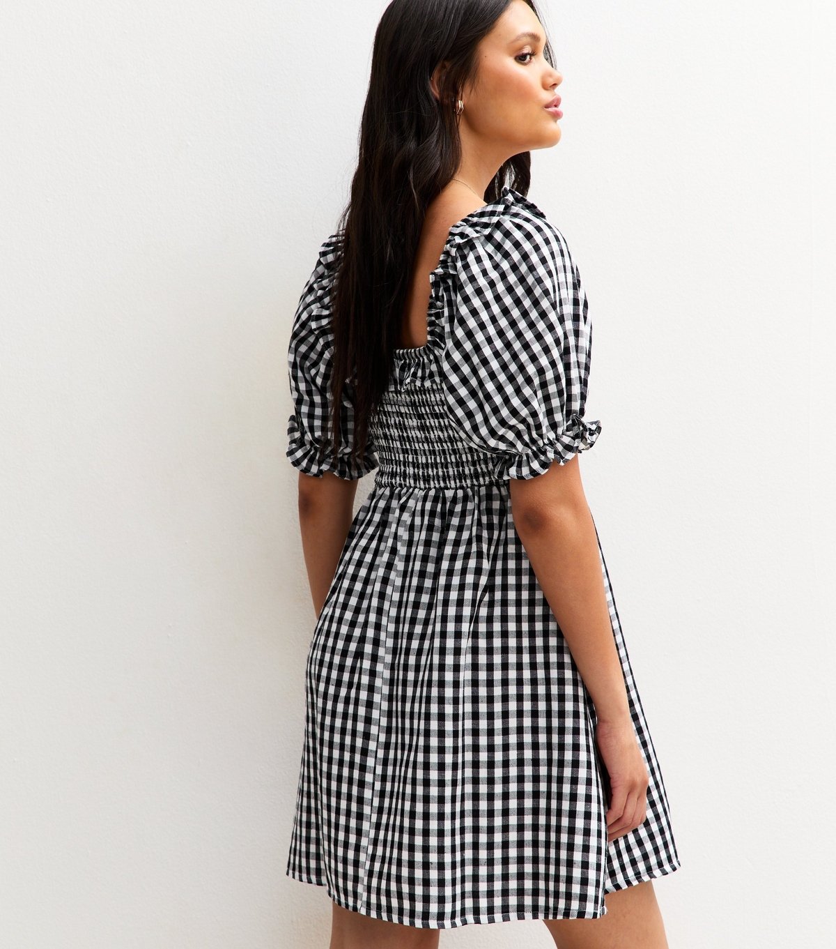 New Look Women's Black Gingham Check Shirred Mini Dress New Look - 4
