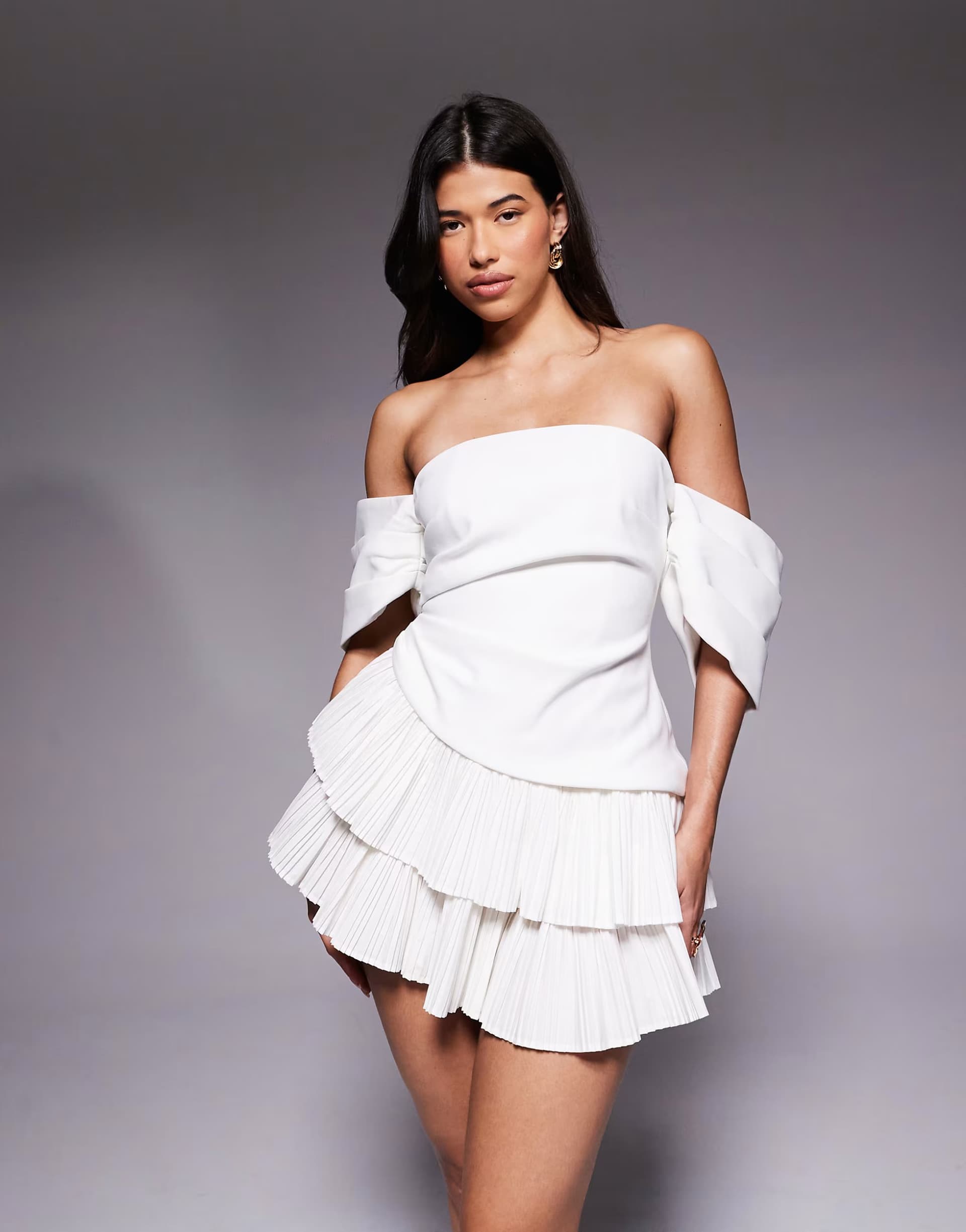 ASOS ASOS LUXE bandeau mini dress with pleated skirt in white