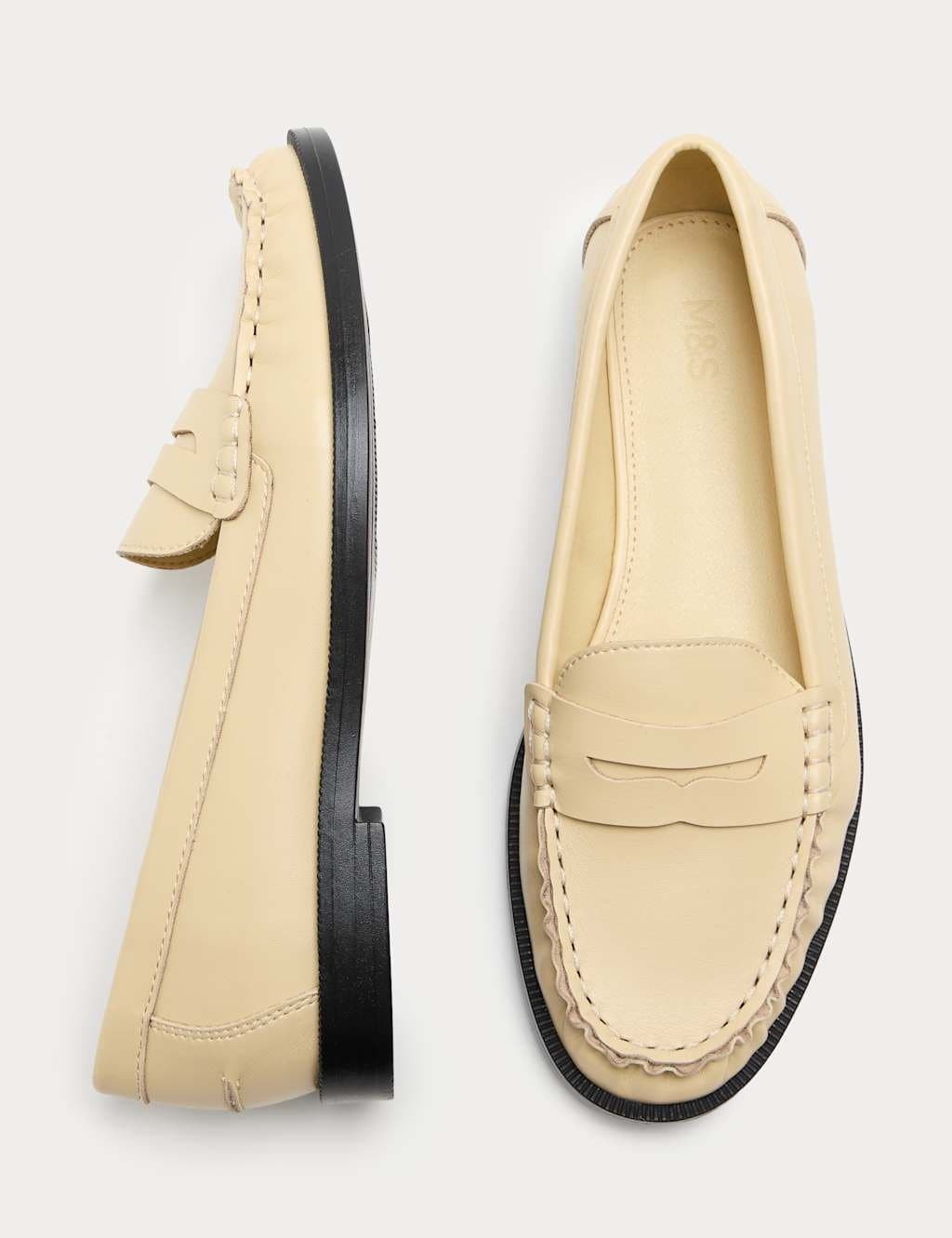 Marks & Spencer M&S Patent Flat Penny Loafers Buttermilk