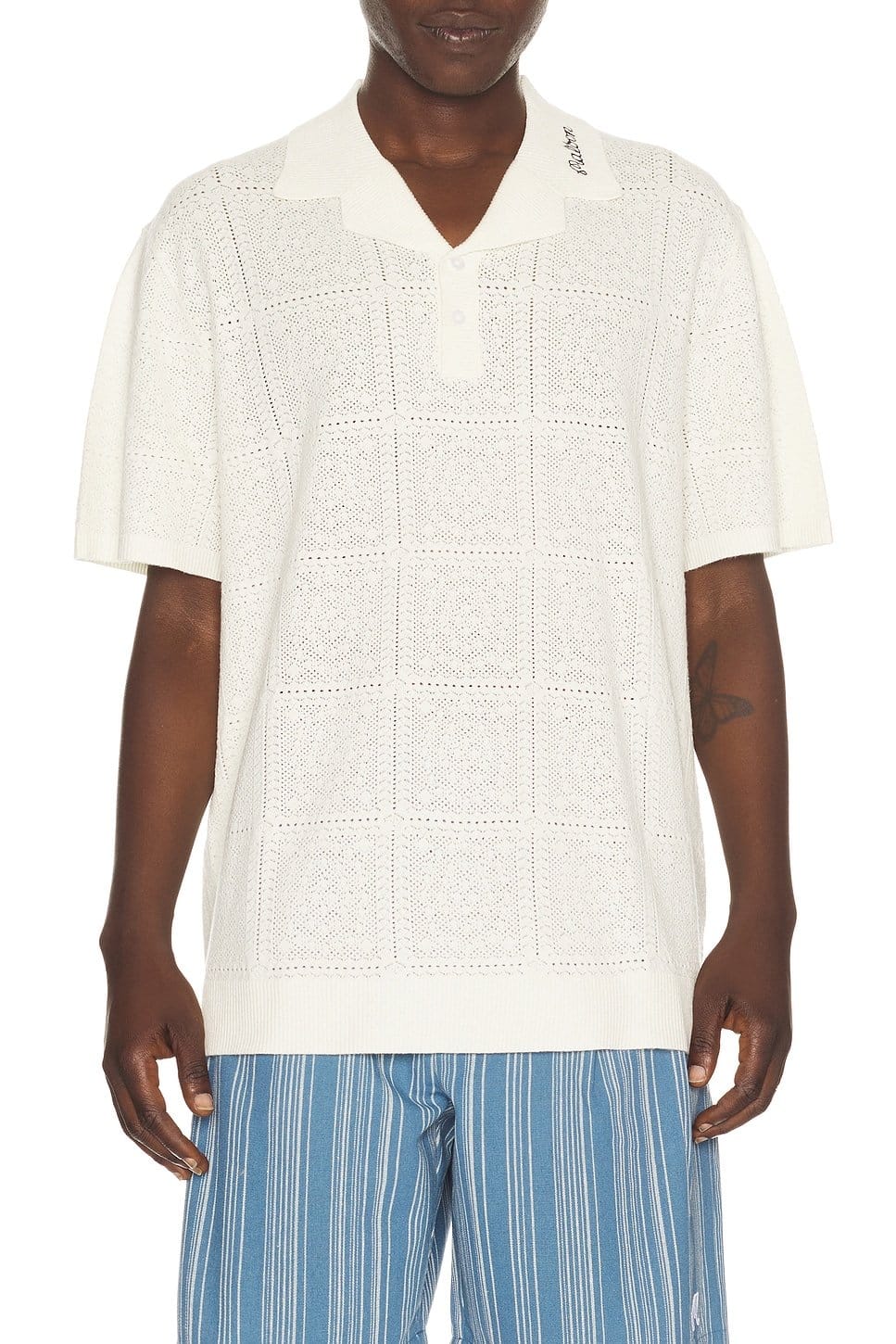 Revolve Ivory Resort Crochet Polo