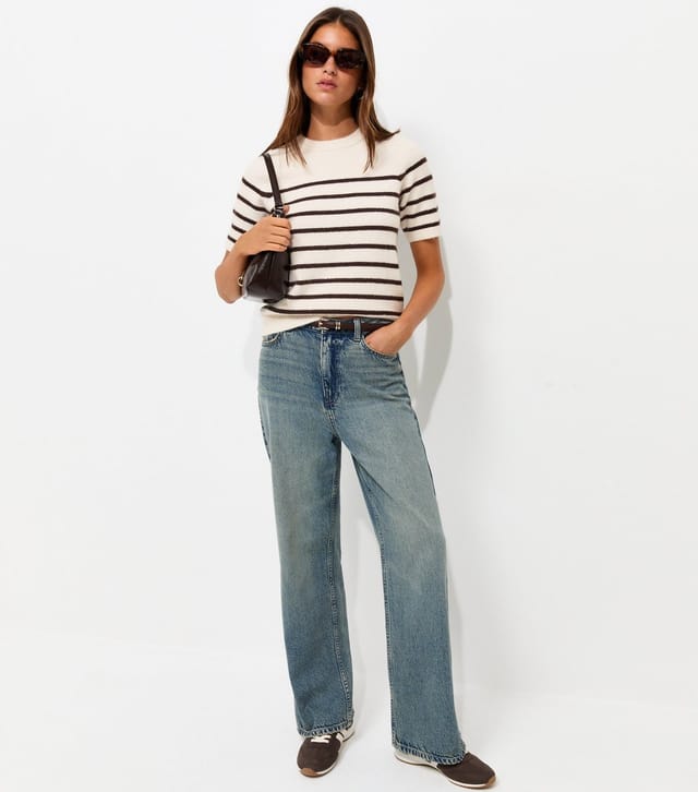 New Look Women's Cream Knitted Horizontal Stripe Set In Sleeve T-Shirt New Look - 3