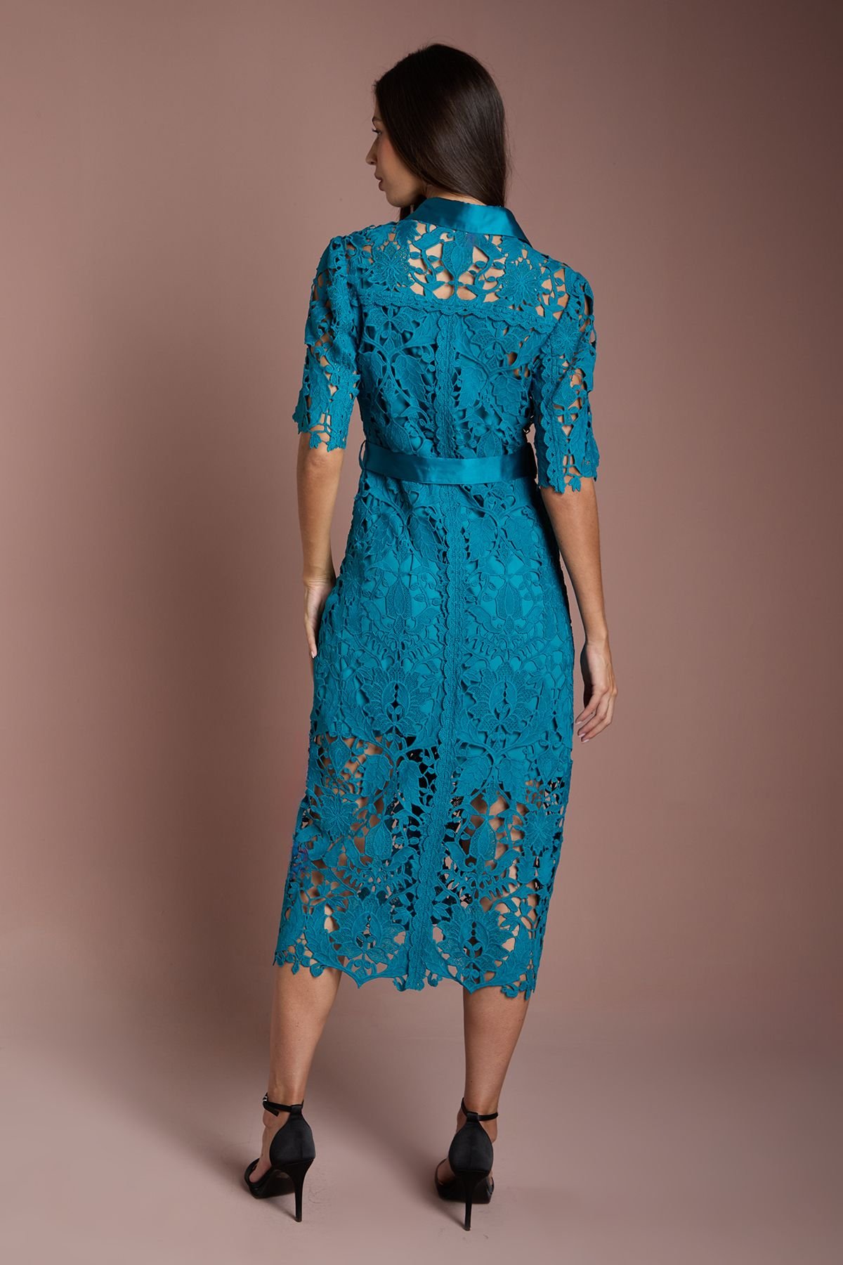 Coast Coast Women's Lace Shirt Dress With Short Sleeves in Teal - 3