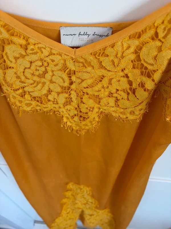 Never Fully Dressed Stunning yellow satin and lace midi dress