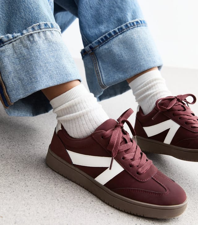 New Look Women's Burgundy Brushed Faux Leather Chunky Sole Trainers Vegan New Look - 2