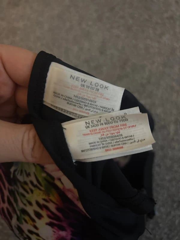 New Look Ladies Multi-Coloured Floral Leopard Print Black Halter Neck Bikini Size 10 34DD