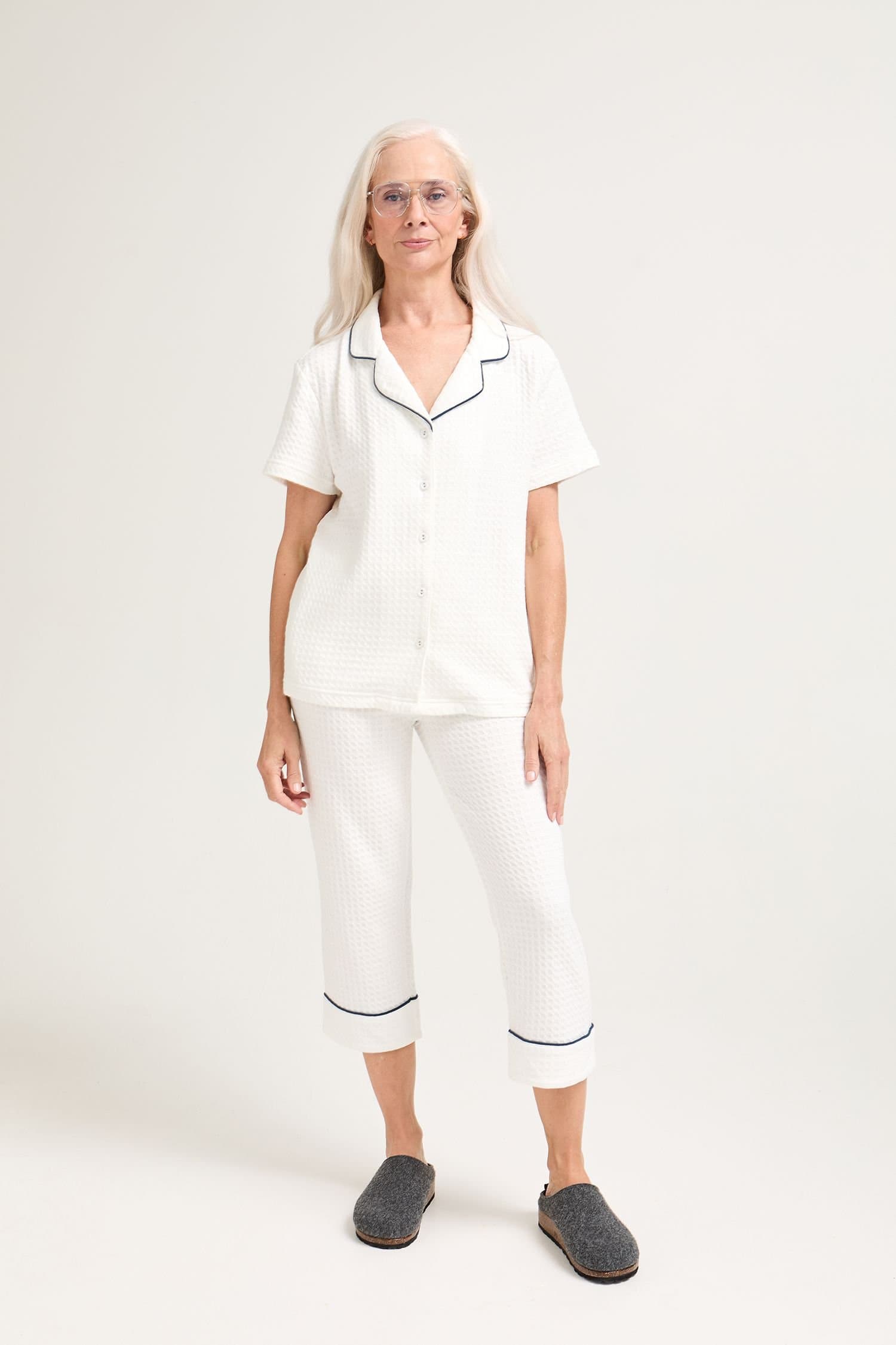 Pretty You London Pretty You London Women's Luxury Suite Waffle Short Shirt Trouser Set in White